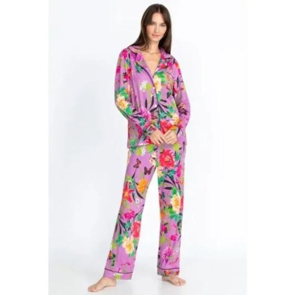 Johnny Was Goza Purple Flowers Sleep Robe Lounge Wear Floral Butterfly Pink NEW - Picture 8 of 8